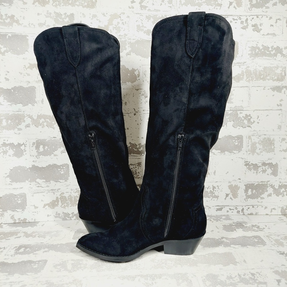 NEW DV Dolce Vita Tall Boots Women 7 Black Suede Leather Western Chic W1031 - Picture 4 of 12